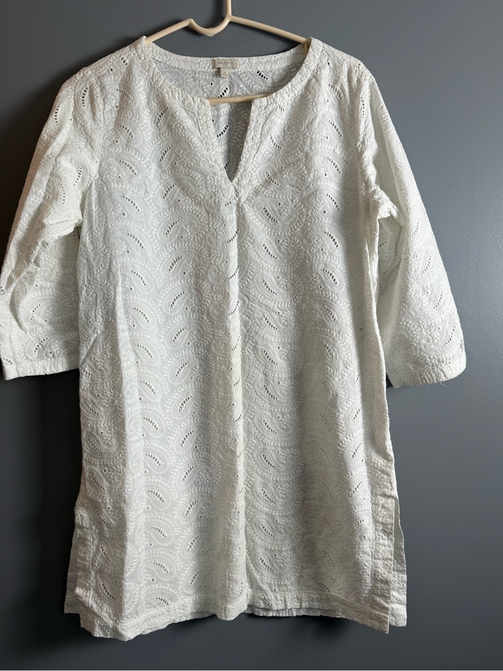 Talbots White 100% Cotton Eyelet Tunic Dress Top Womens Sz  M